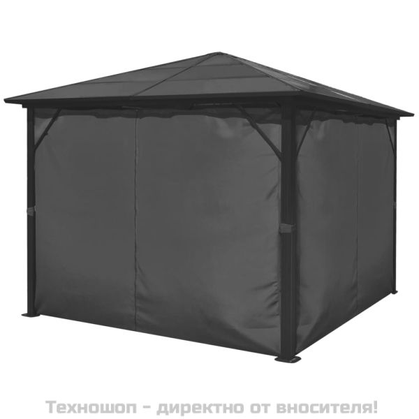 Шатра със завеси, антрацит, алуминий, 300х300 см