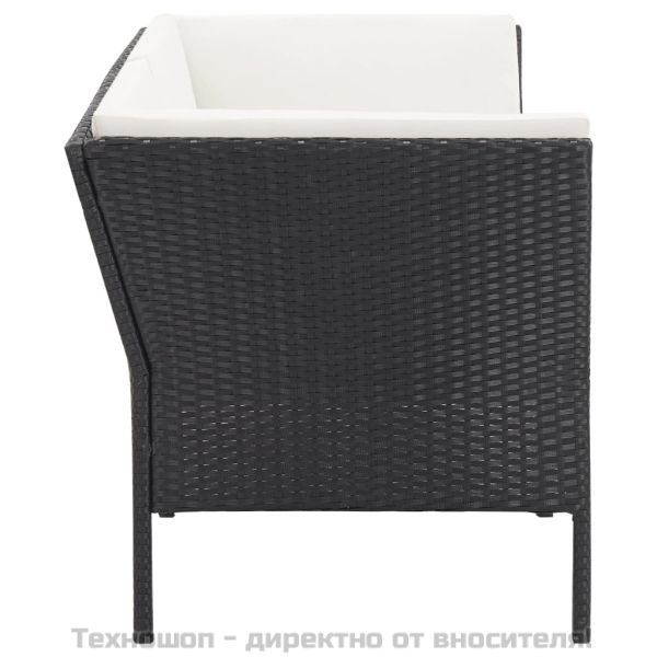 Градински комплект с възглавници, 6 части, черен полиратан