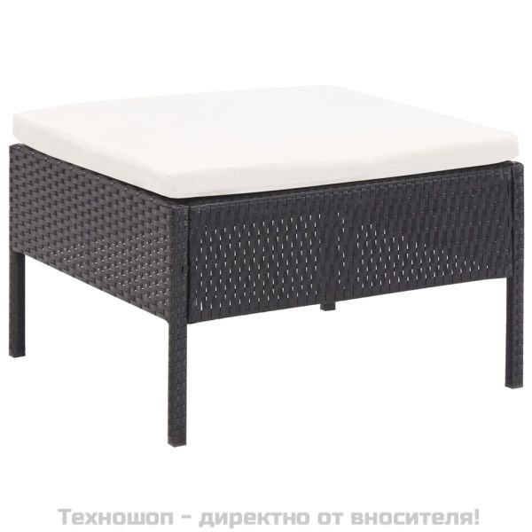 Градински комплект с възглавници, 6 части, черен полиратан