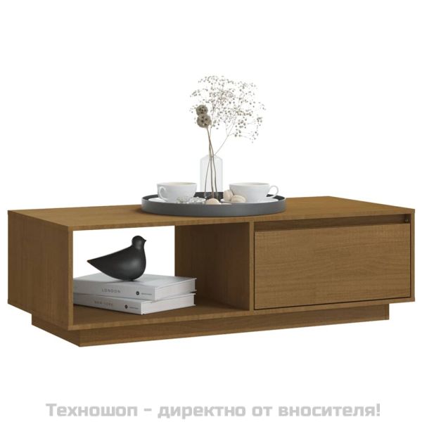 Маса за кафе, меденокафява, 110x50x33,5 см, борово дърво масив