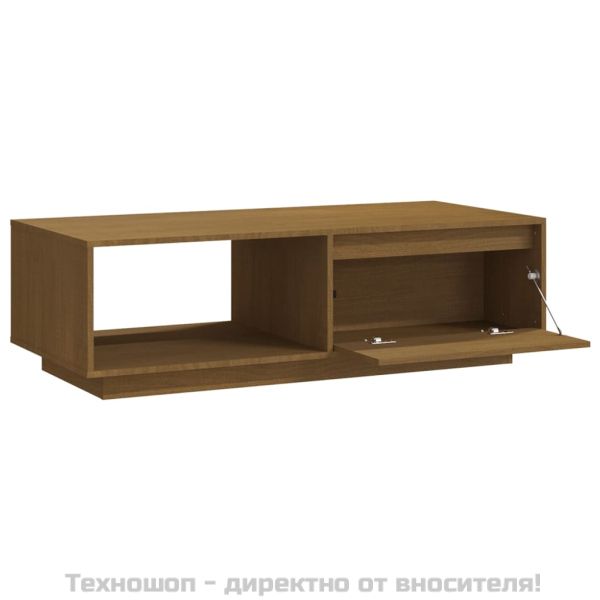 Маса за кафе, меденокафява, 110x50x33,5 см, борово дърво масив
