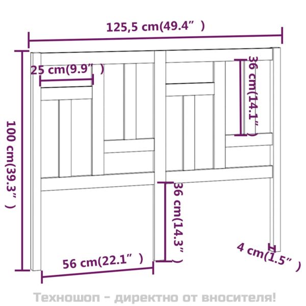 Горна табла за легло, 125,5x4x100 см, бор масив