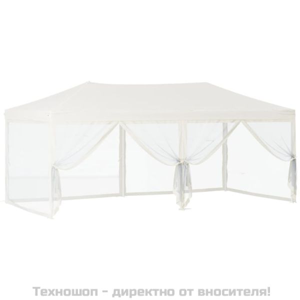 Сгъваема парти палатка със странични стени, кремава, 3x6 м