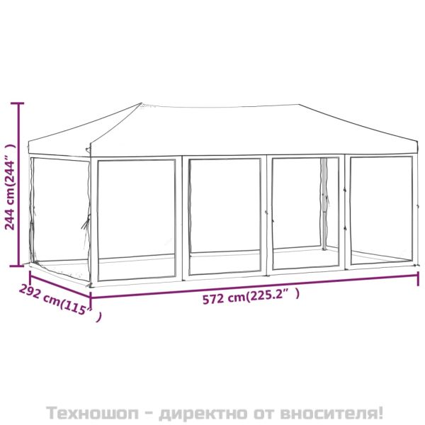 Сгъваема парти палатка със странични стени, антрацит, 3x6 м