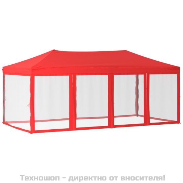 Сгъваема парти шатра със странични стени, червена, 3x6 м