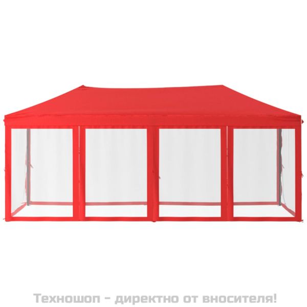 Сгъваема парти шатра със странични стени, червена, 3x6 м