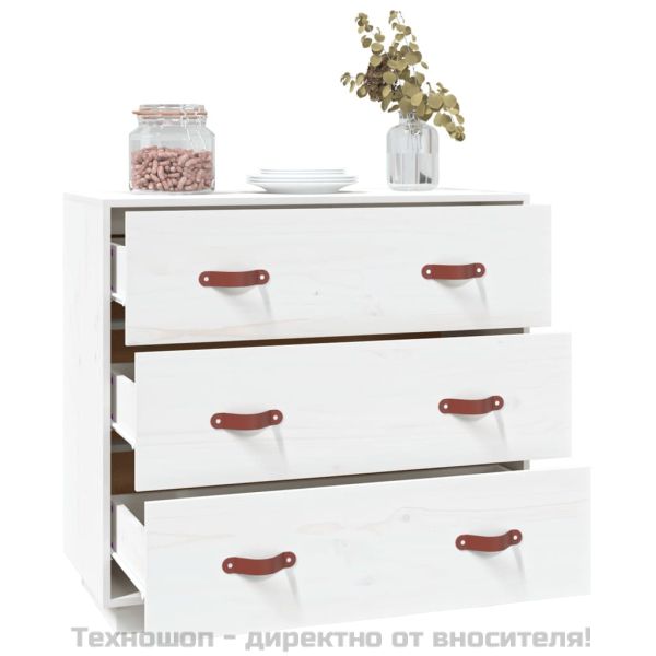 Сайдборд, бял, 80x40x75 см, бор масив