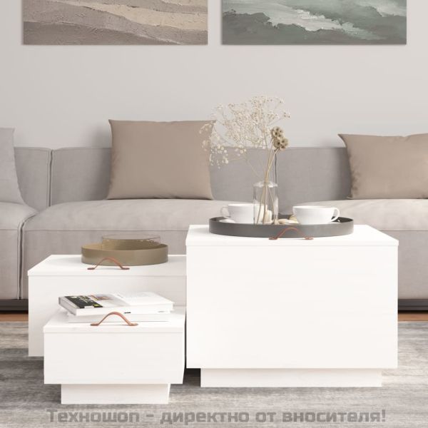 Кутии за съхранение с капаци 3 бр бели борова дървесина масив