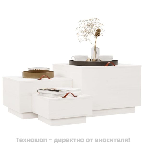 Кутии за съхранение с капаци 3 бр бели борова дървесина масив