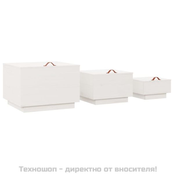 Кутии за съхранение с капаци 3 бр бели борова дървесина масив