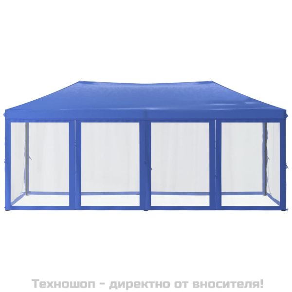 Сгъваема парти палатка със странични стени, синя, 3x6 м