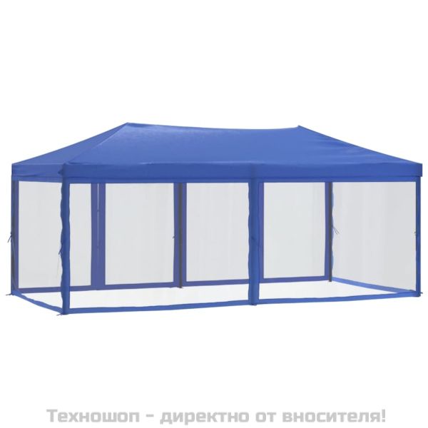 Сгъваема парти палатка със странични стени, синя, 3x6 м