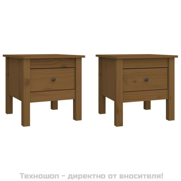 Странични масички 2 бр меденокафяви 40x40x39 см бор масив