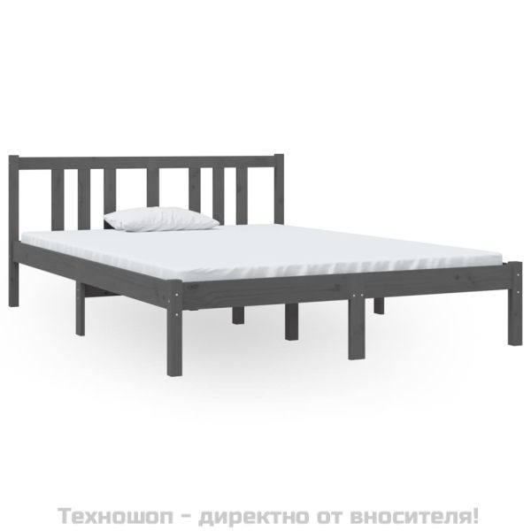 Рамка за легло, сива, дърво масив, 135x190 cм, Double
