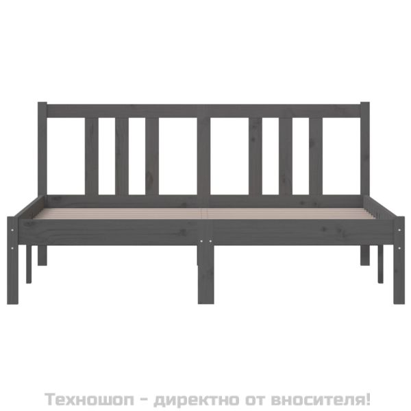Рамка за легло, сива, дърво масив, 135x190 cм, Double