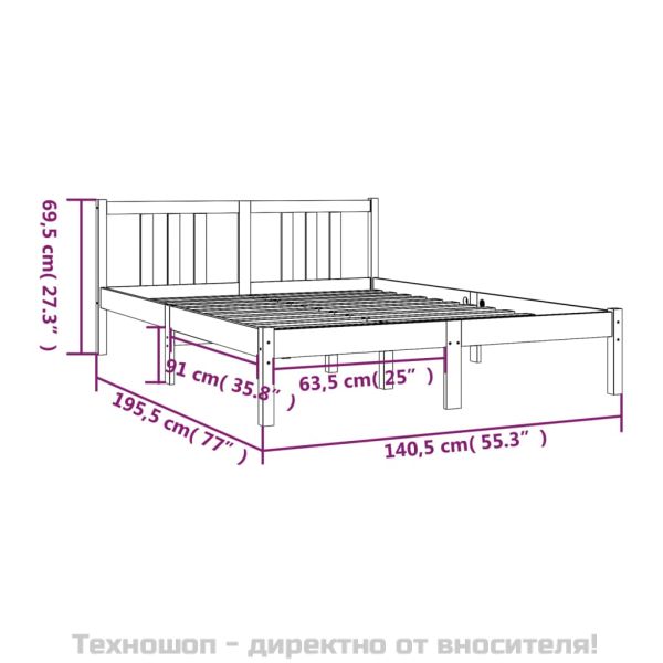 Рамка за легло, сива, дърво масив, 135x190 cм, Double