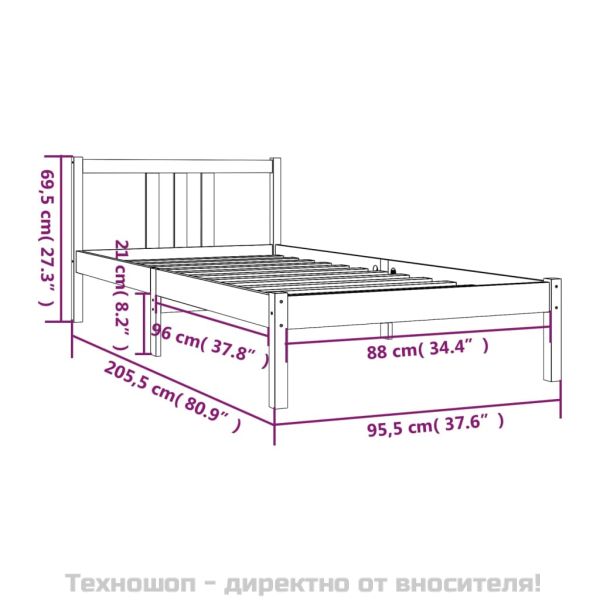 Рамка за легло, меденокафява, масивно дърво, 90x200 см