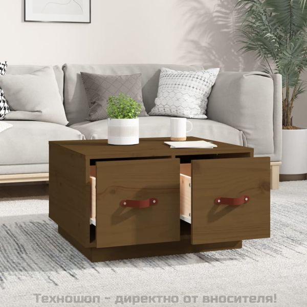 Кафе маса, меденокафява, 60x53x35 см, борово дърво масив