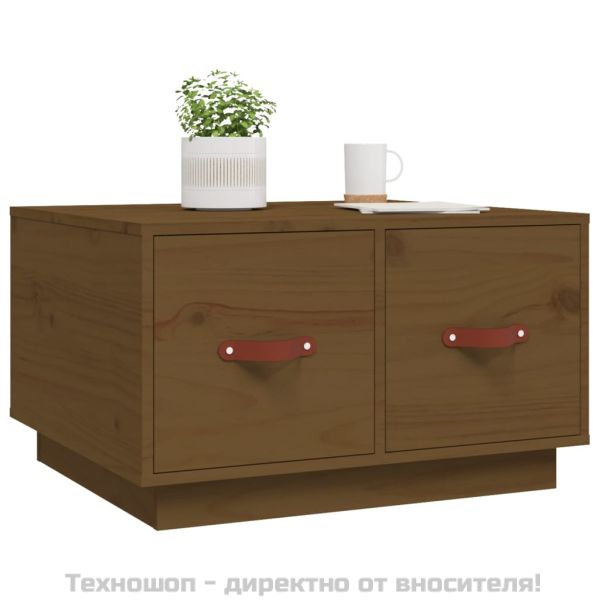 Кафе маса, меденокафява, 60x53x35 см, борово дърво масив