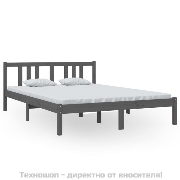 Рамка за легло, сива, масивно дърво, 140х200 см