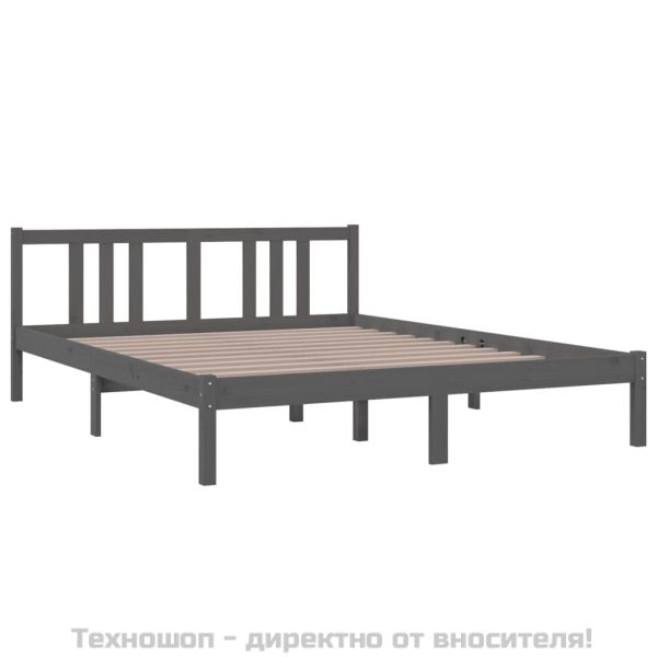 Рамка за легло, сива, дърво масив, 150x200 cм, King Size