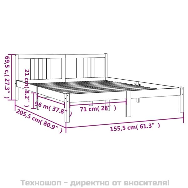 Рамка за легло, меденокафява, дърво, 150x200 cм, King Size