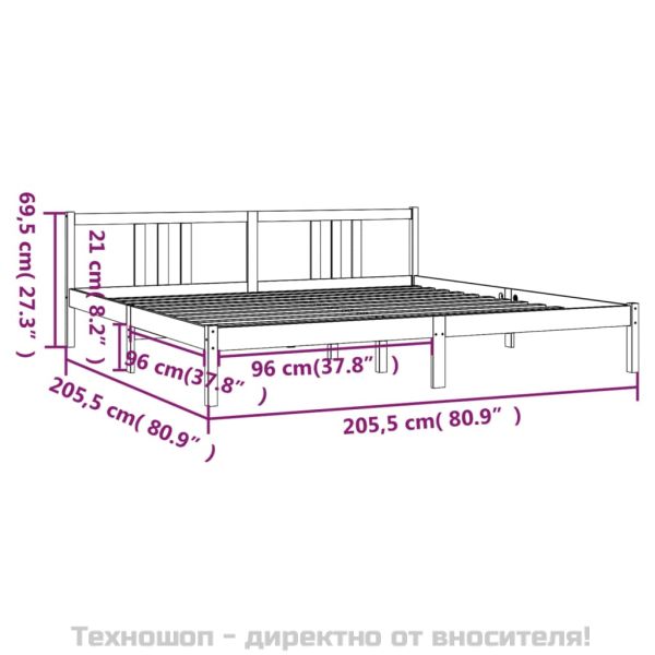 Рамка за легло, сива, дърво масив, 200x200 см