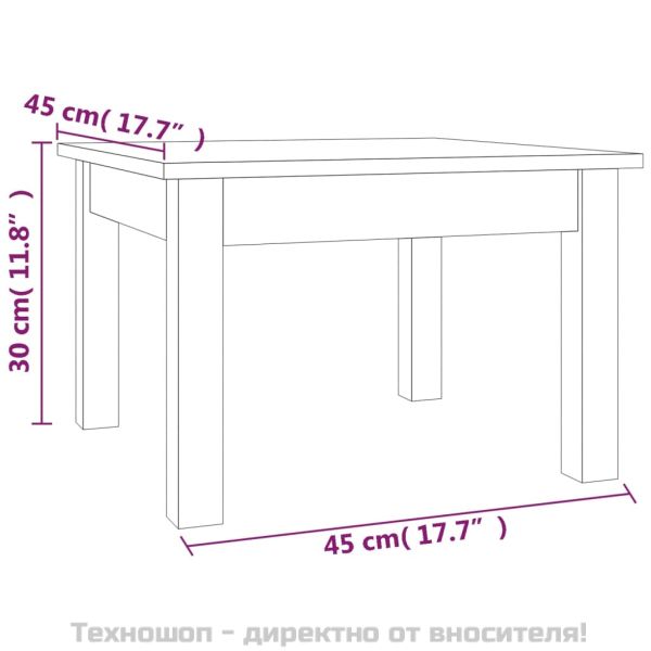 Кафе маса, меденокафява, 45x45x30 см, бор дърво масив