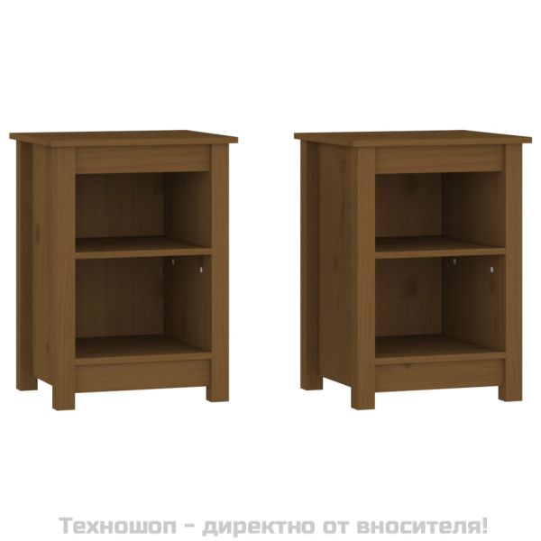 Нощни шкафчета, 2 бр, меденокафяви, 40x35x55 см, бор масив