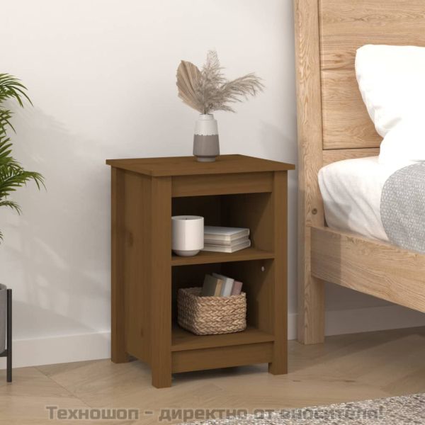 Нощни шкафчета, 2 бр, меденокафяви, 40x35x55 см, бор масив