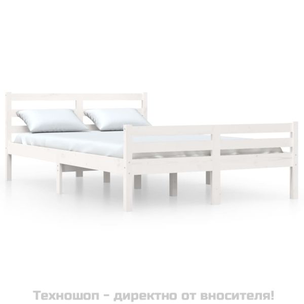 Рамка за легло, бяла, масивно дърво, 140х200 см