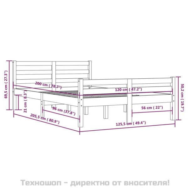 Рамка за легло, сива, масивно дърво, 120х200 см
