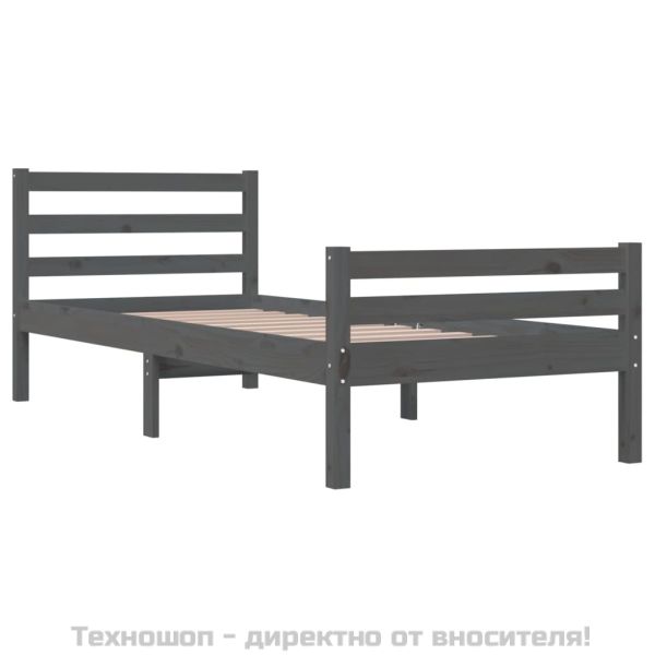 Рамка за легло, сива, масивно дърво, 100х200 см