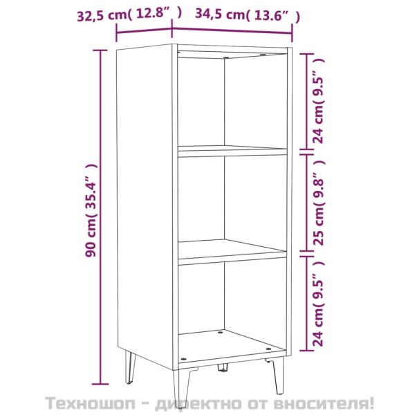 Сайдборд, Кафяв дъб, 34,5x32,5x90 см, инженерно дърво