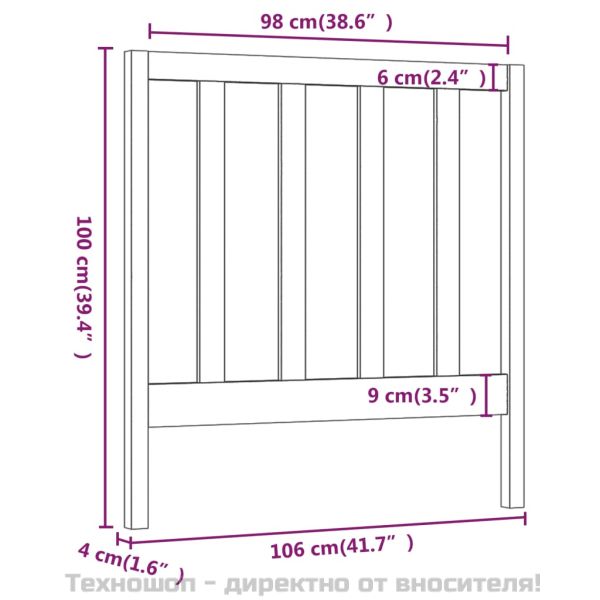 Горна табла за легло, сива, 106x4x100 см, бор масив