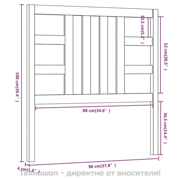Горна табла за легло, сива, 96x4x100 см, бор масив