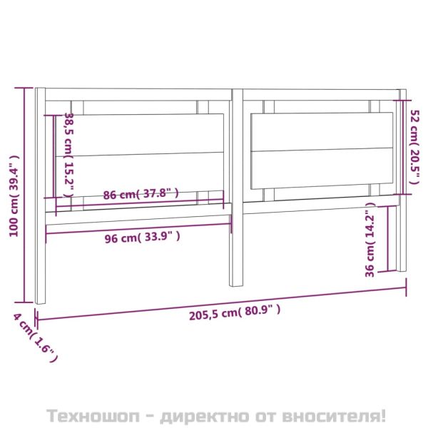 Горна табла за легло, сива, 205,5x4x100 см, бор масив