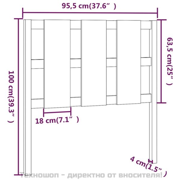 Горна табла за легло, сива, 95,5x4x100 см, бор масив