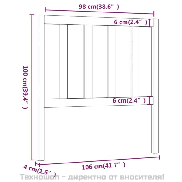 Горна табла за легло, сива, 106x4x100 см, бор масив