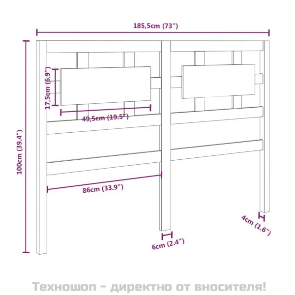 Горна табла за легло, сива, 185,5x4x100 см, бор масив