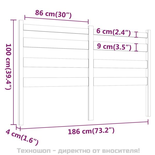 Горна табла за легло, меденокафява, 186x4x100 см, бор масив