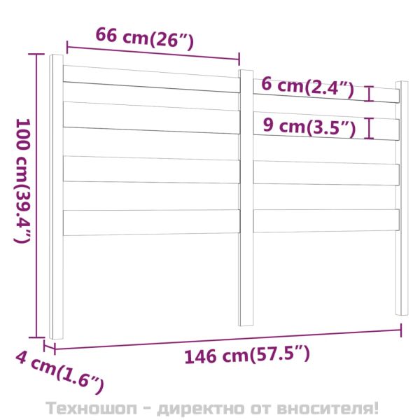 Горна табла за легло, сива, 146x4x100 см, бор масив
