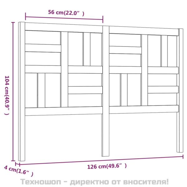 Горна табла за легло, сива, 126x4x104 см, бор масив
