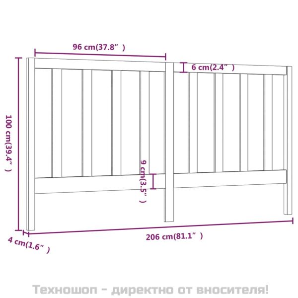 Горна табла за легло, бяла, 206x4x100 см, бор масив