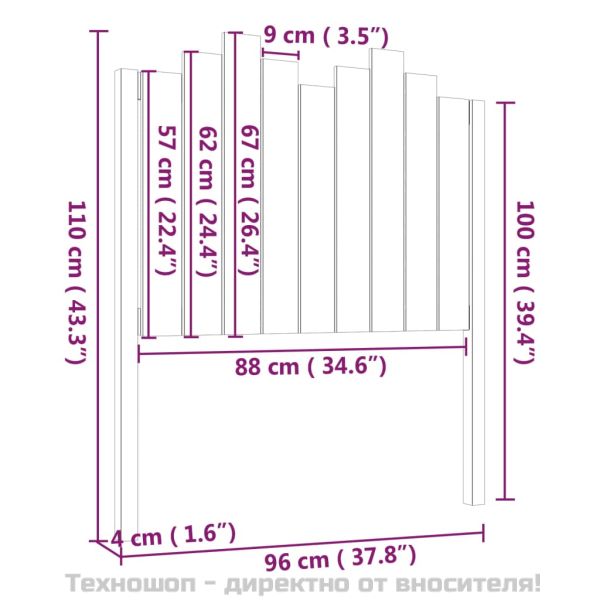 Горна табла за легло, черна, 96x4x110 см, бор масив