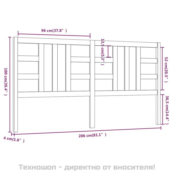 Горна табла за легло, сива, 206x4x100 см, бор масив