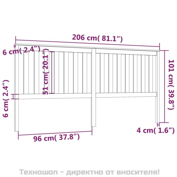 Горна табла за легло, черна, 206x6x101 см, бор масив