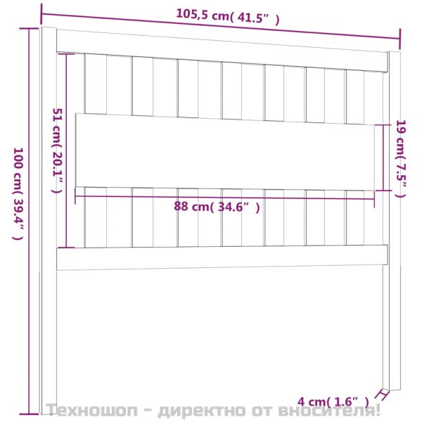 Горна табла за легло, меденокафява, 105,5x4x100 см, бор масив