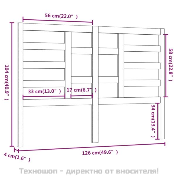 Горна табла за легло, 126x4x104 см, бор масив