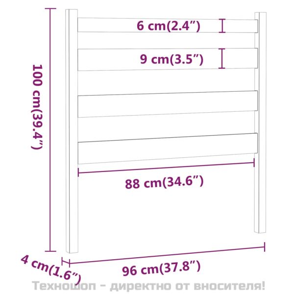 Горна табла за легло, черна, 96x4x100 см, бор масив